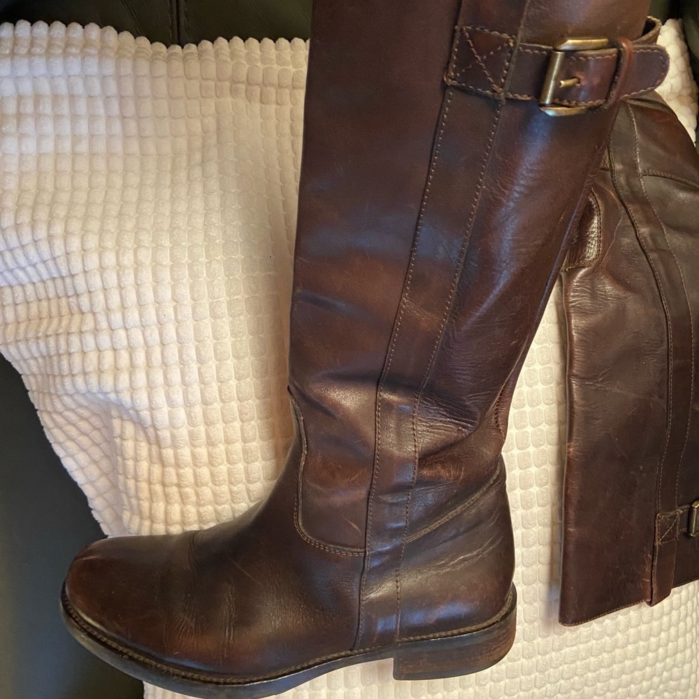 J CREW knee high riding boots - genuine leather cognac brown - size 7